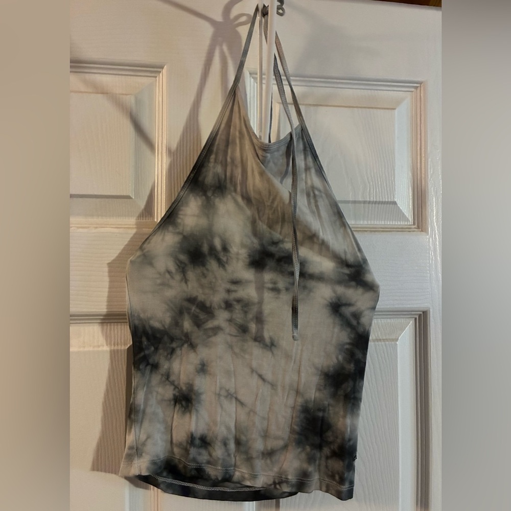 American Eagle Outfitters First Essentials Black Gray White Tie Dye Halter Top